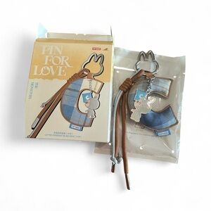 Brown and Blue Labubu Pin For Love Letter “C” Keychain